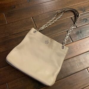Tory Burch Grey Leather Bag with Chain Strap for two options EUC